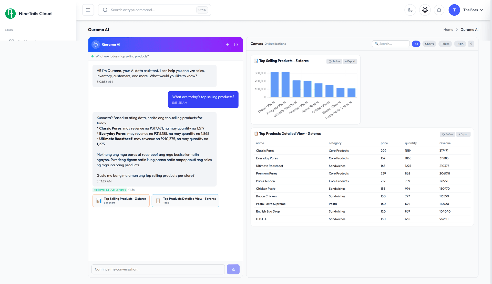 Qurama AI — conversational business assistant with real-time charts and product analysis